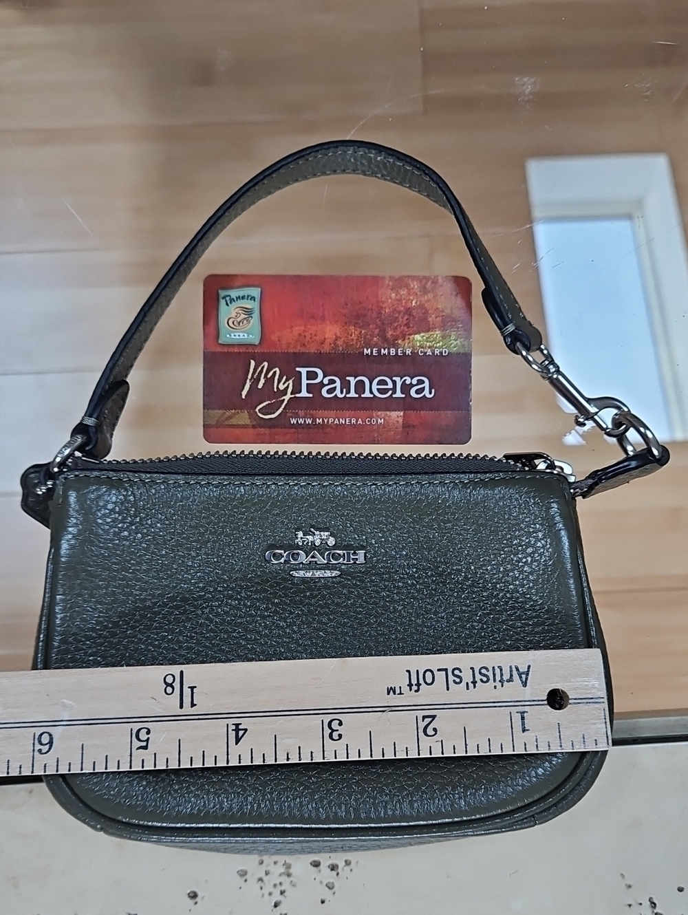 Coach Olive Green Pebbled Leather Mini Wristlet - Picture 5 of 6